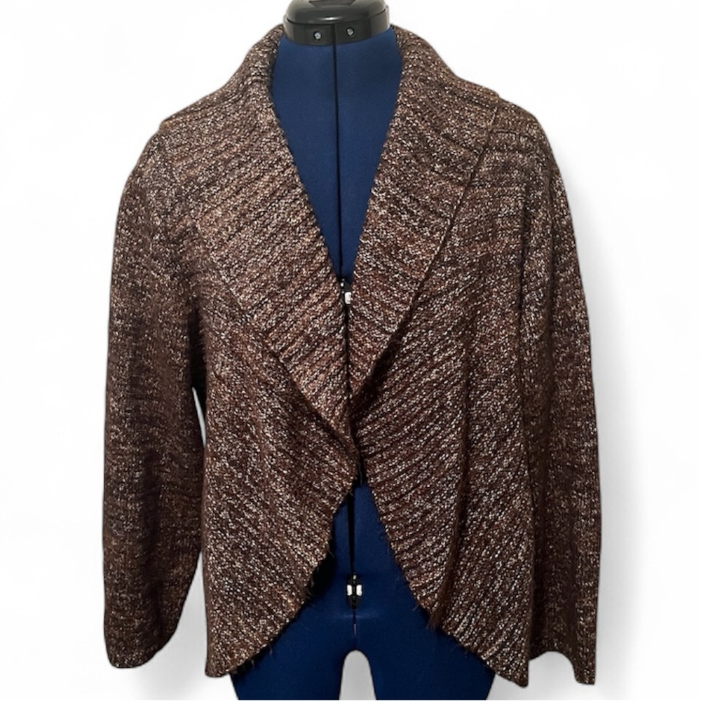 Dressbarn Brown Open Front Waterfall Cardigan Sweater| Cotton Blend | Size 22/24